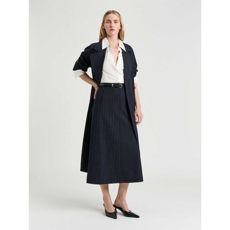Veronika Maine Navy Pinstripe A Line Skirt image number 3